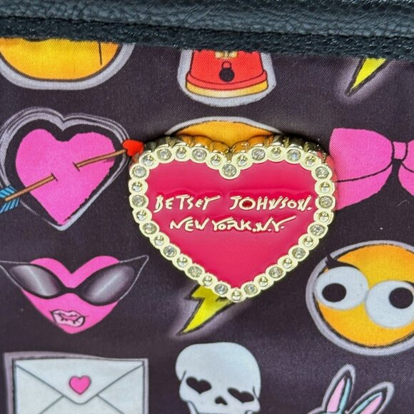 Betsey Johnson Emoji Purse Colorful Black Handheld Bag Top Handle Bow Tassel - Picture 4 of 12